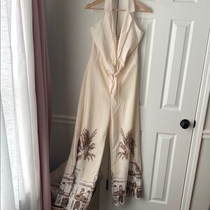 Cream and Brown Halter Jumpsuit